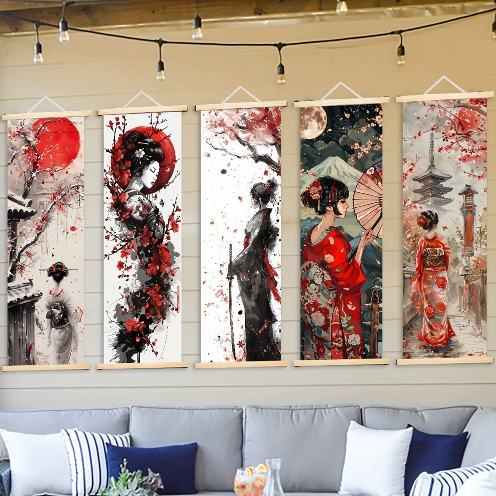 Tapisserie murale esthétique Geisha japonaise, imperméable, motif artistique décoratif, tableau suspendu pour chambre à coucher, salon, décoration de la maison
