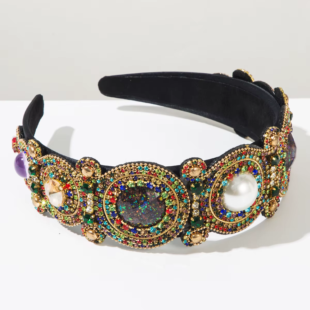 Bandeau de cheveux de style baroque pour femmes, mode européenne et américaine, avec bords larges et incrustés de pierres amples, luxueux et