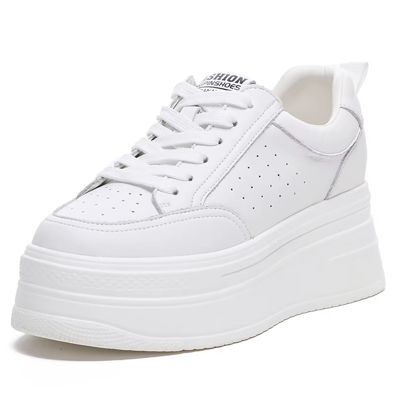 2025 8cm en cuir véritable femmes chaussures décontractées grosses baskets plate-forme compensée talon caché