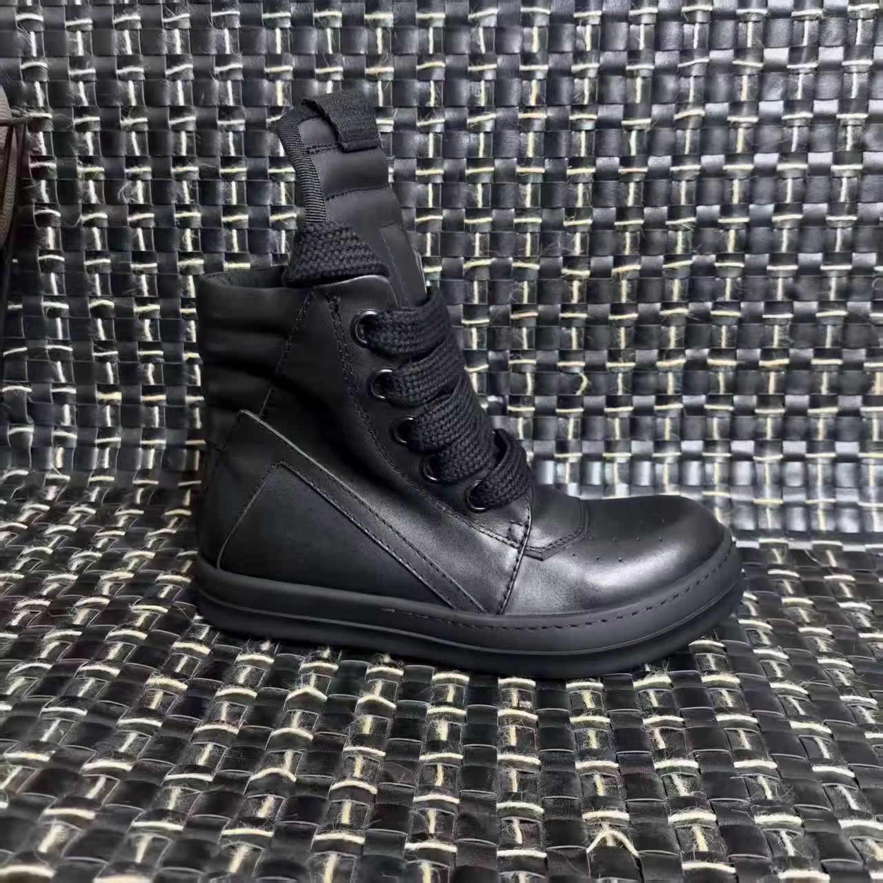 R-o Designer hommes chaussure entièrement en cuir noir bottine Sneaker haut chaussures décontractées lacets Jumbo fermeture éclair femmes bottes baskets plates