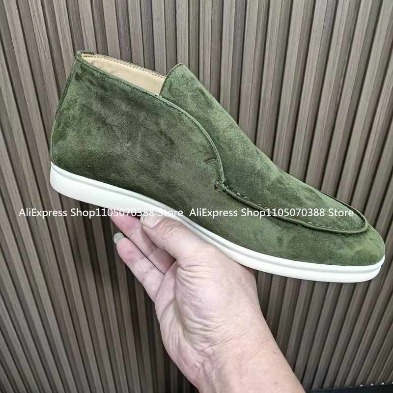 Vert militaire unisexe tout en cuir véritable hommes chaussures décontractées à fond plat marche en peau de mouton daim