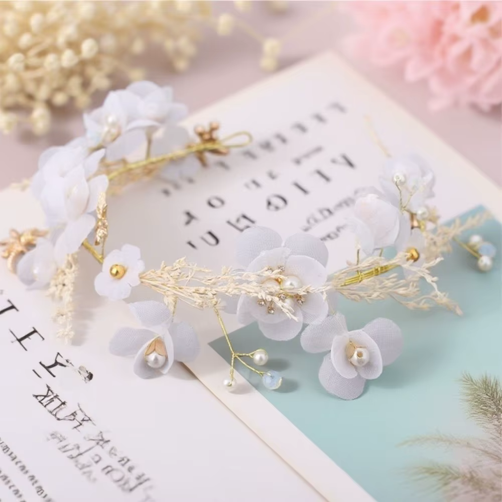 Accessoires pour cheveux, coiffure de mariée blanche, perle de forêt, bandeau de photographie, fleur, Style coréen, accessoires pour cheveux de mariage pour femmes
