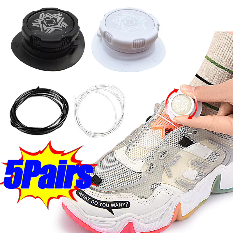 5 paires de lacets de baskets en fil métallique pivotant avec boucle automatique pour enfants et adultes
