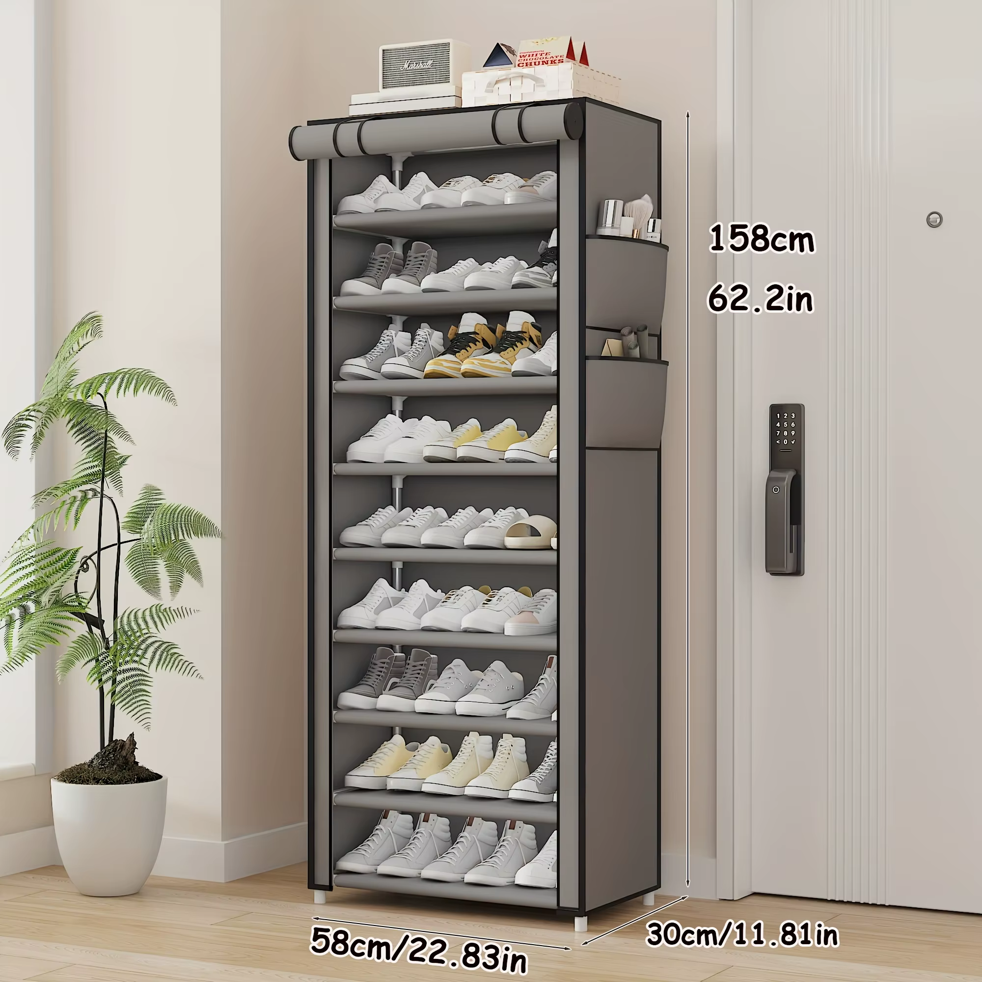 Meuble à chaussures à 9 niveaux avec housse anti-poussière
