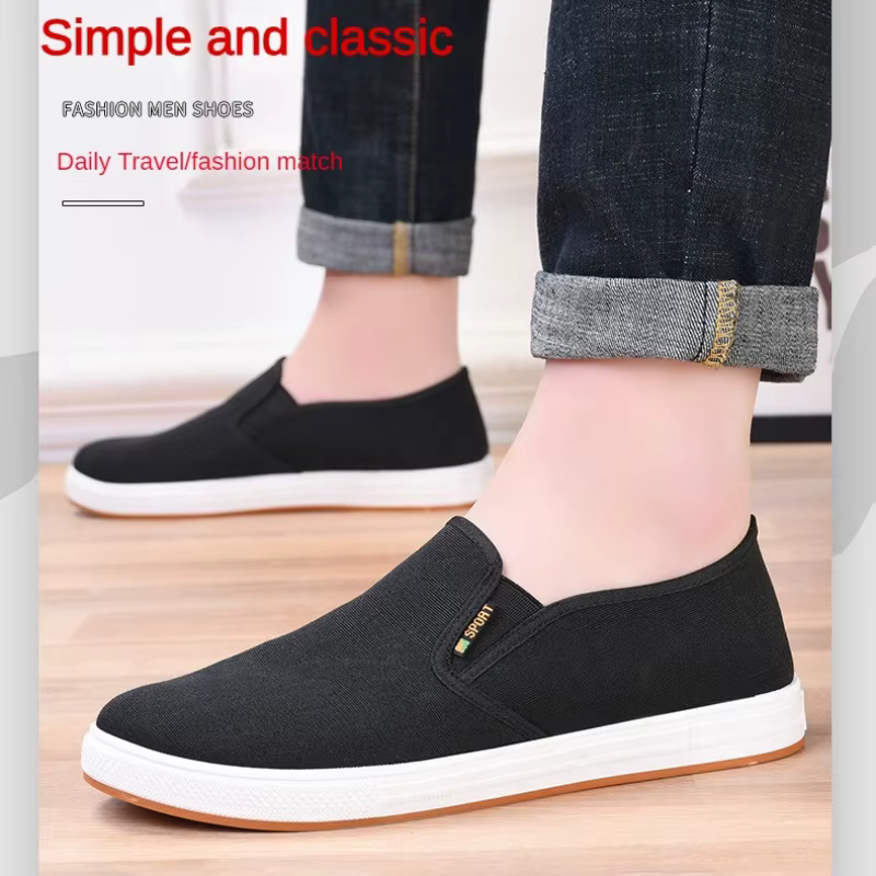 Hommes toile chaussure baskets décontractées pour MenLight Slip-on vulcanisé confortable mâle chaussures plates mocassins nouveaux formateurs noirs Zapatos Hombre