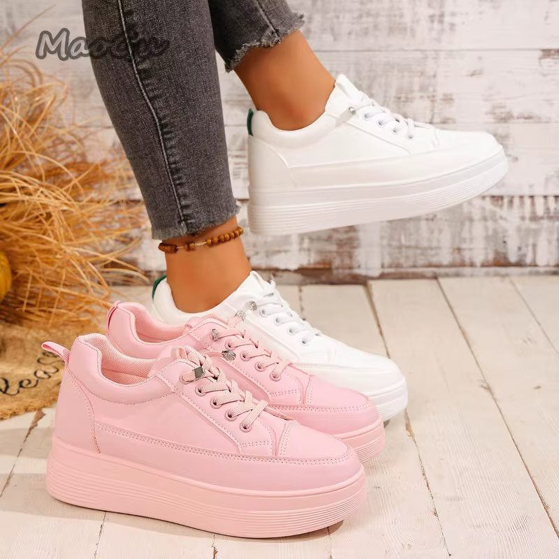 Blanc/rose femmes plate-forme baskets semelle épaisse décontracté usage quotidien dames école marche chaussures à
