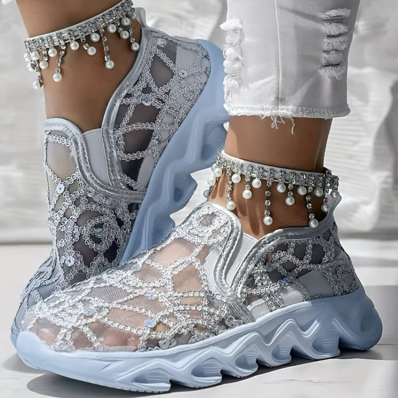 Chaussures de sport en maille à paillettes pour femmes