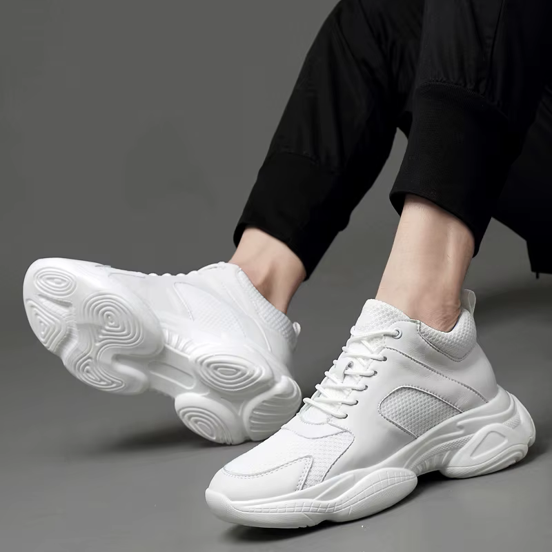 Baskets de mode homme ascenseur chaussures hauteur augmenter semelle intérieure 8 cm blanc noir