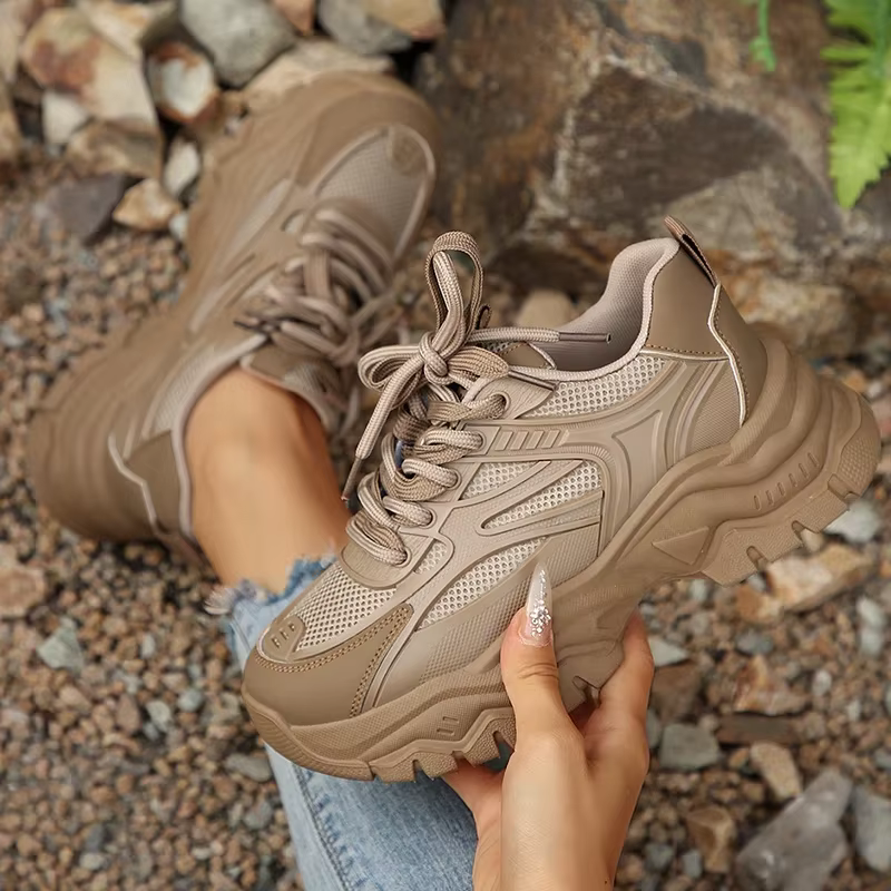 Baskets rétro kaki à plateforme épaisse pour femmes