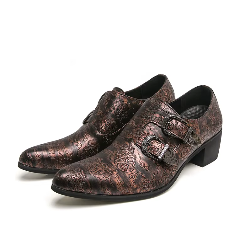 FUQIAO talons hauts hommes chaussures formelles rétro en cuir