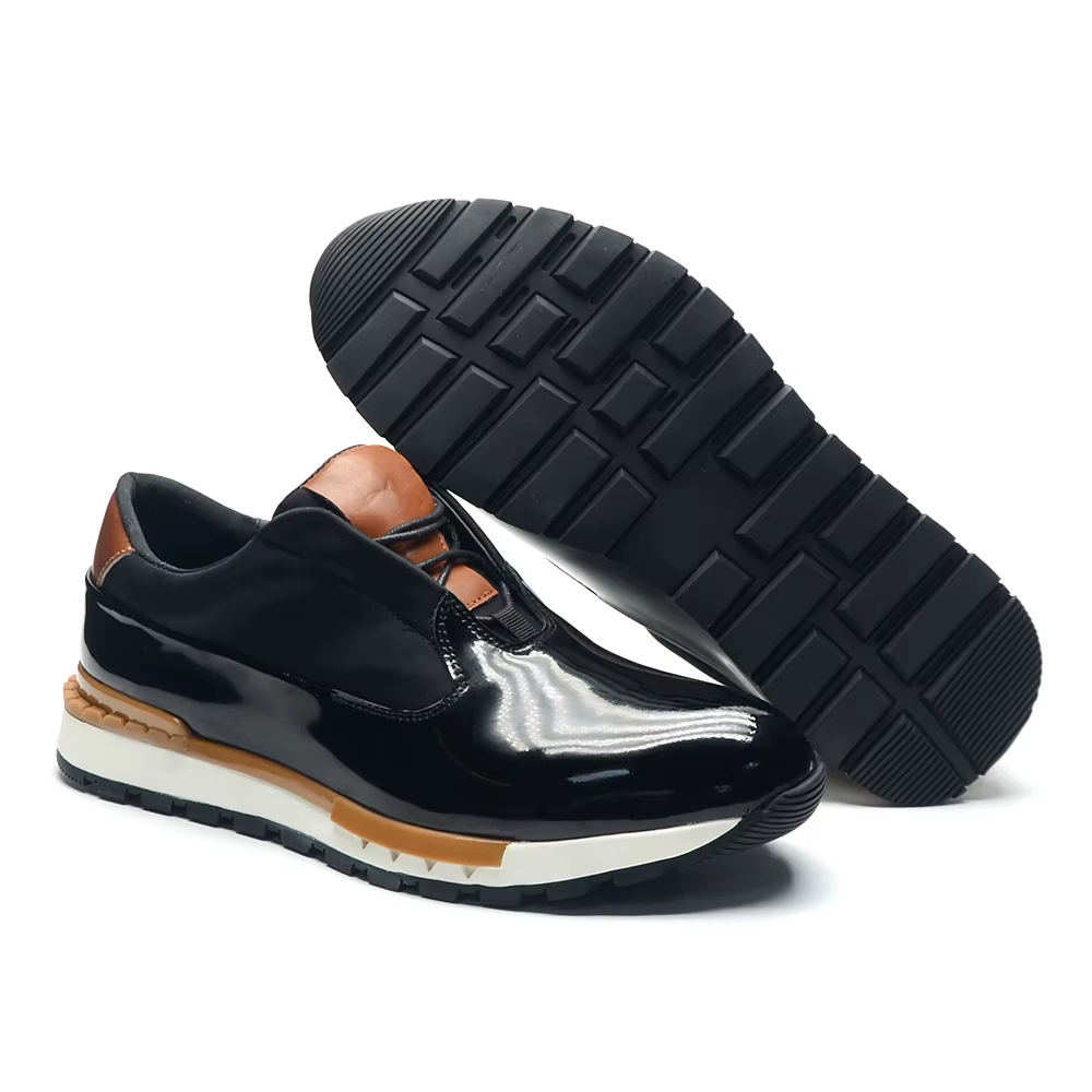 XEBOS luxe hommes Oxford baskets noir véritable cuir verni à lacets semelle antidérapante lisse bureau fête chaussures