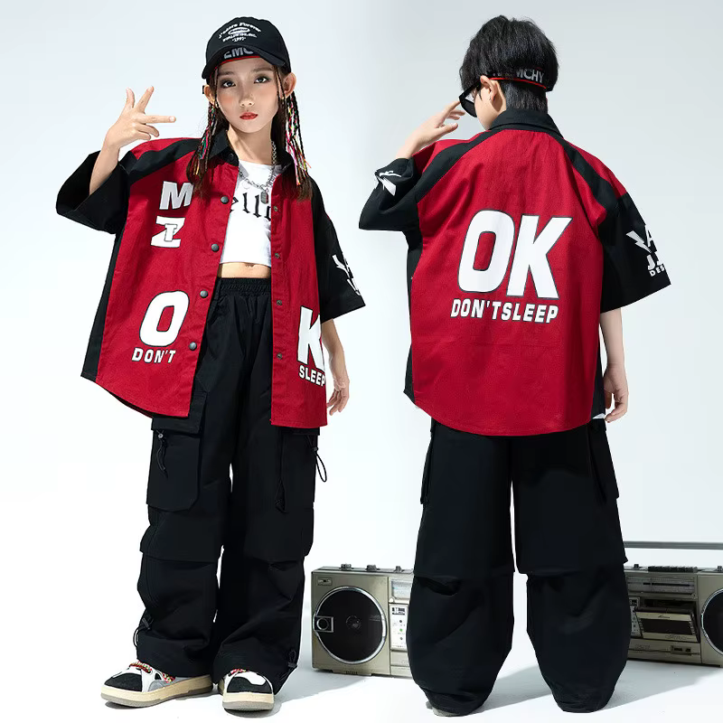 Costume de danse de rue Jazz pour enfants, chemise à manches longues, ensembles pantalons en Denim, vêtements de danse de salle de bal, vêtements Hip Hop pour adolescents