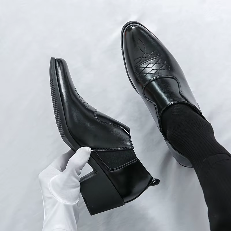 Chaussures habillées en cuir à talon épais de 6 cm pour hommes