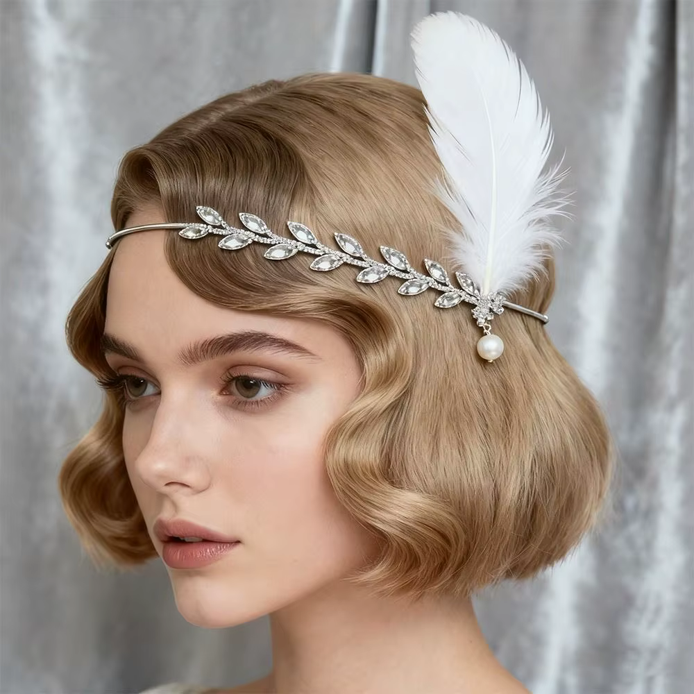 Serre-tête vintage style Gatsby avec plumes, fascinateur à sequins, bandeau de mascarade, accessoires de cheveux élégants en cristal des années 20