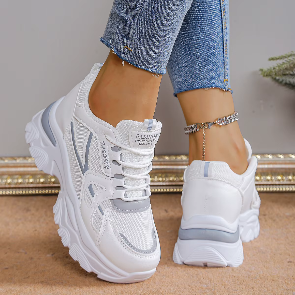Plate-forme chaussures de sport pour femmes blanc décontracté maille respirant baskets hauteur augmenter à lacets printemps automne Tennis Feminino