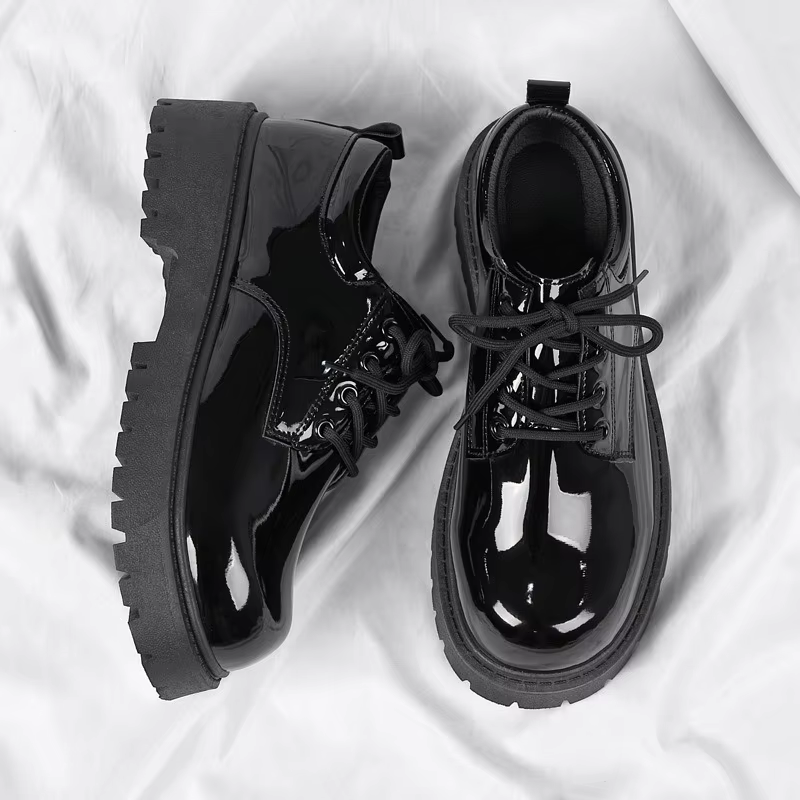 Chaussures en cuir noir unisexe 2025 printemps plate-forme à lacets Oxfords