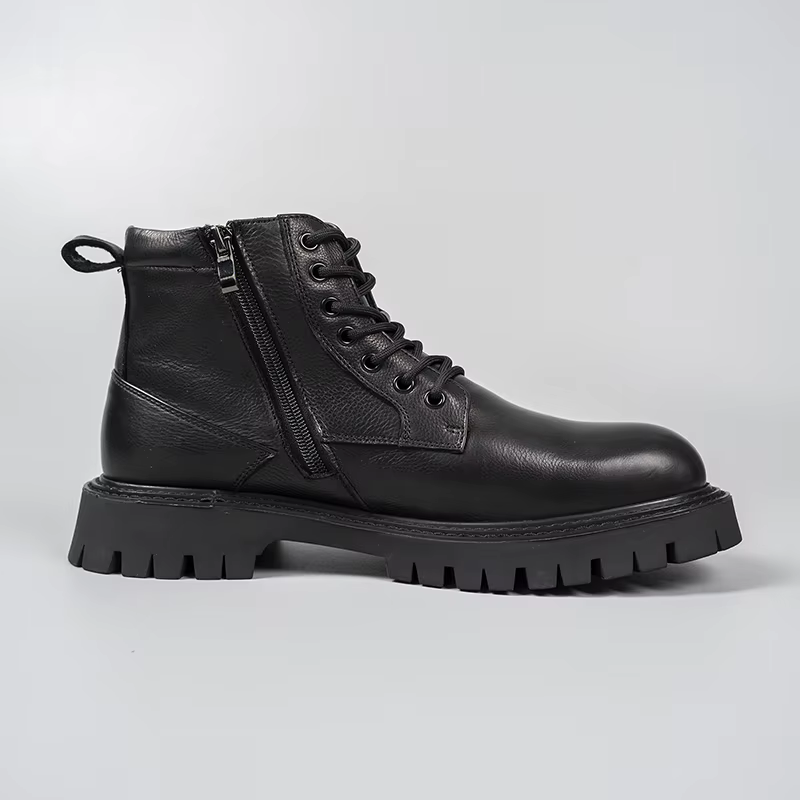 Nouvelles bottes montantes en cuir véritable avec doublure en fourrure pour une chaleur décontractée et une résistance au glissement ; chaussures en coton véritable fourrure avec fines bretelles