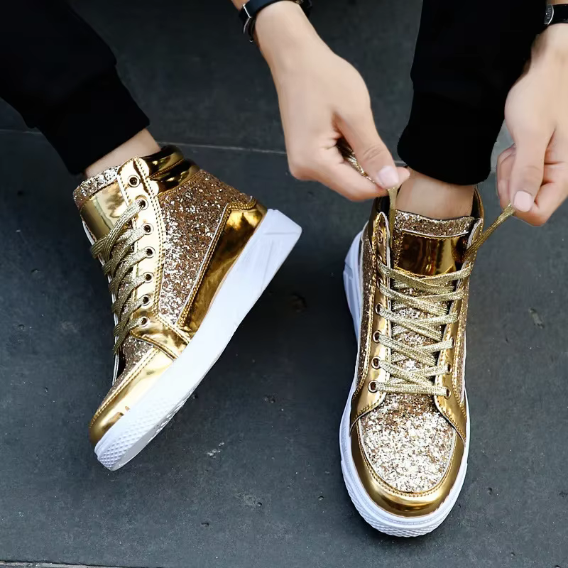 Offre spéciale homme baskets hautes luxe paillettes hommes bottines mode chaussures décontractées antidérapantes haute