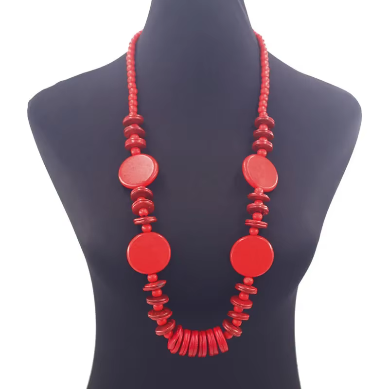 Collier long de style bohème pour femmes, perles en bois faites à la main, bijoux géométriques ronds vintage, accessoires de bijouterie