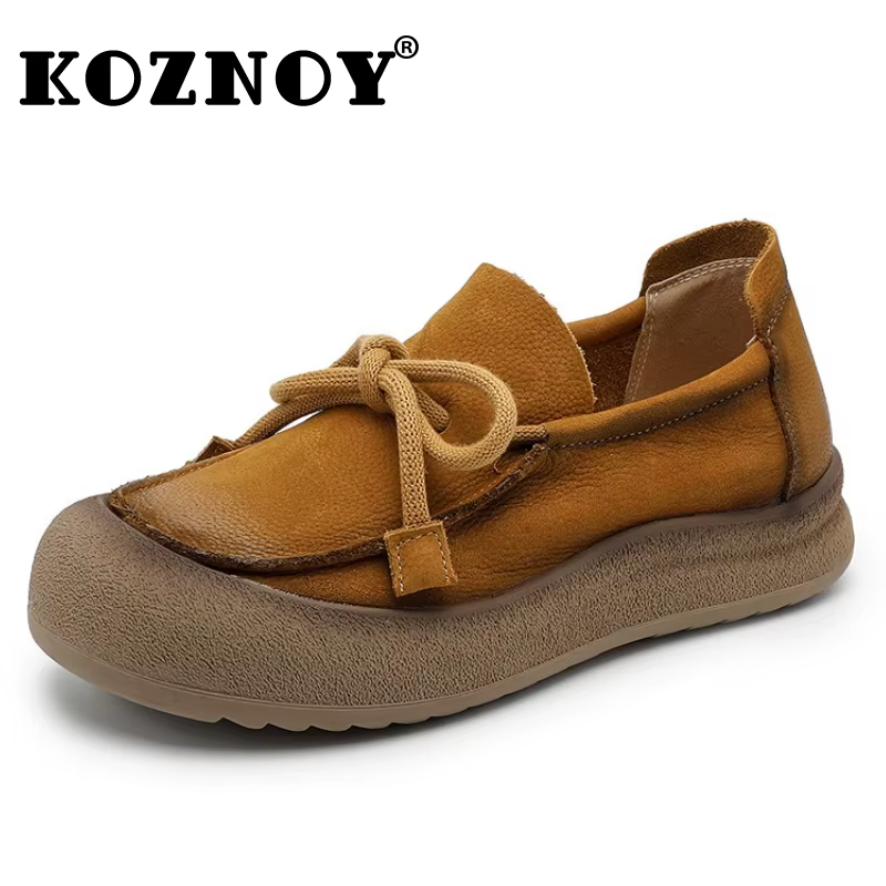 Koznoy 3 cm vache daim en cuir véritable femmes sandales chaussures plates printemps pantoufles creuses Mary Jane