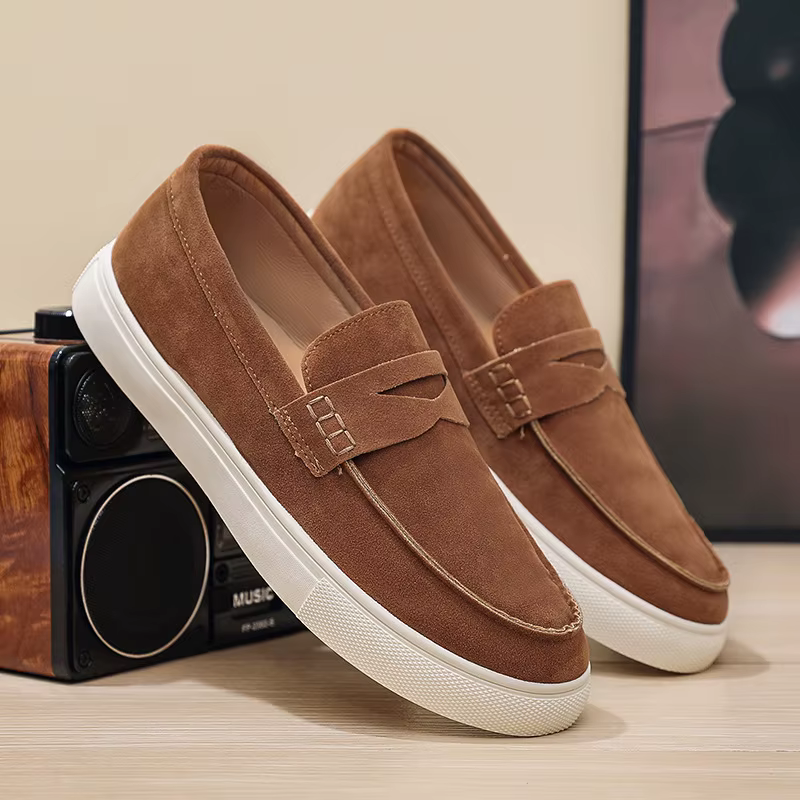 Printemps été marron daim mocassins hommes sans lacet