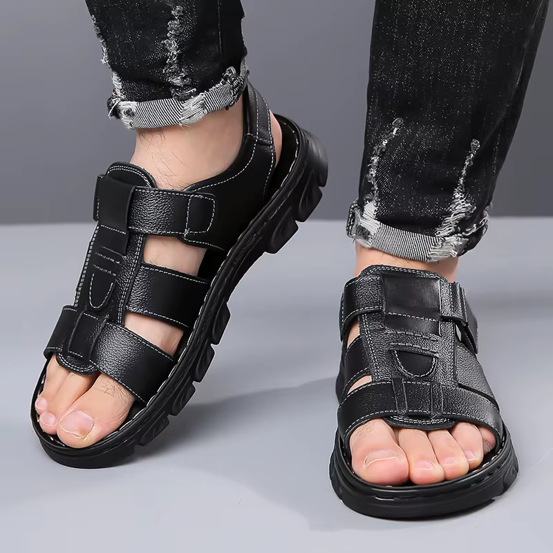 Sandales pour hommes, chaussures ajustables de couleur unie