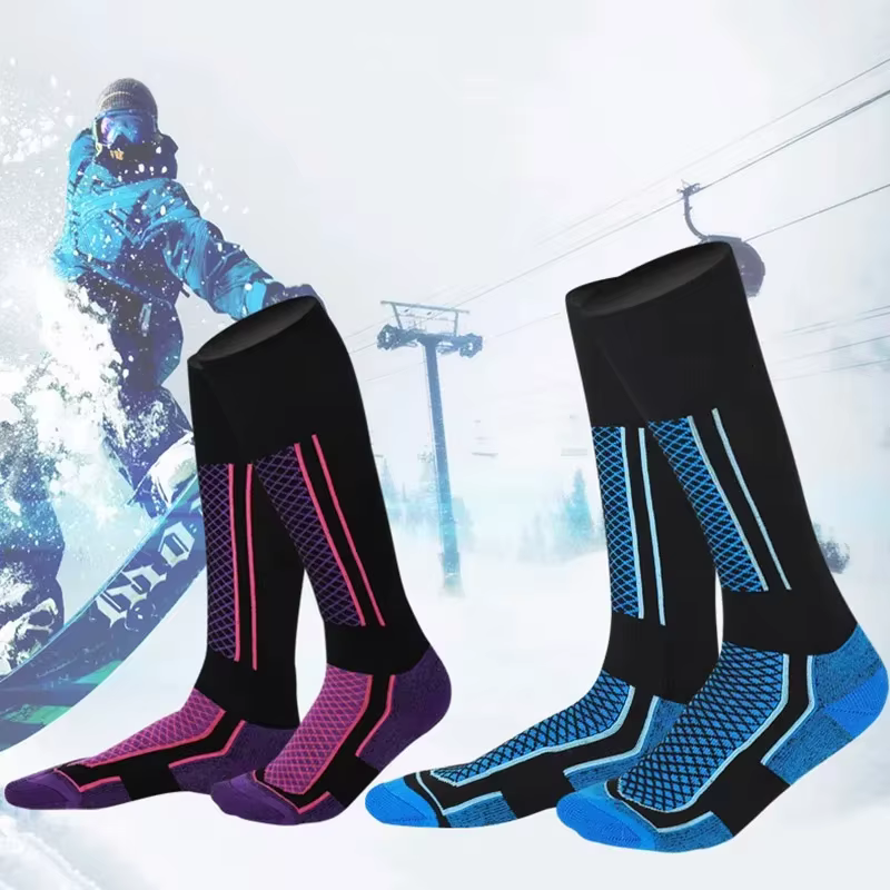 DIZETION 1 paire hiver chaud épaississement bas de Ski chaussettes de randonnée pour femmes hommes enfants Anti-froid en plein air haut bas de sport