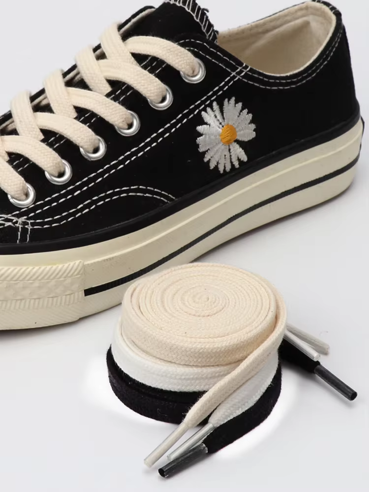 Lacets plats en coton pour chaussures baskets classique rétro Double tissage femmes et hommes