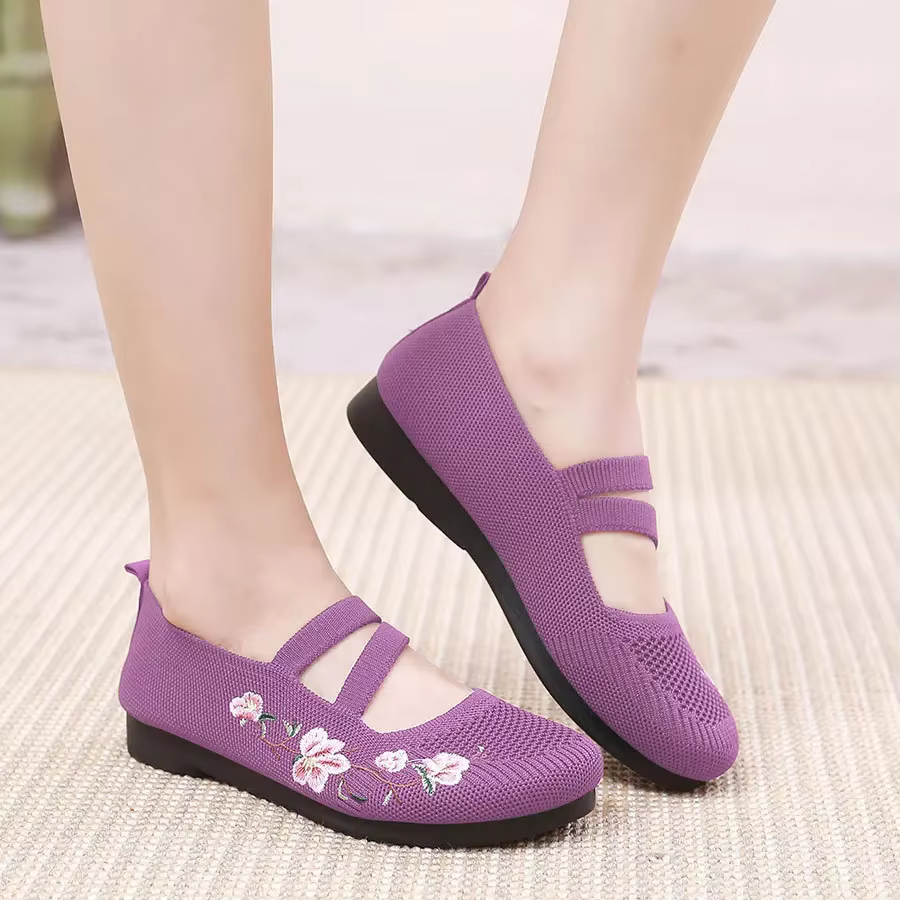 Chaussures plates brodées à enfiler pour femmes