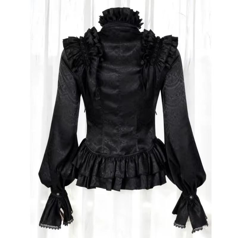 Chemise gothique victorienne de Style médiéval, col haut, volants, garniture en dentelle, manches bouffantes, chemisier Vintage, Lolita Cosplay, haut élégant de fête