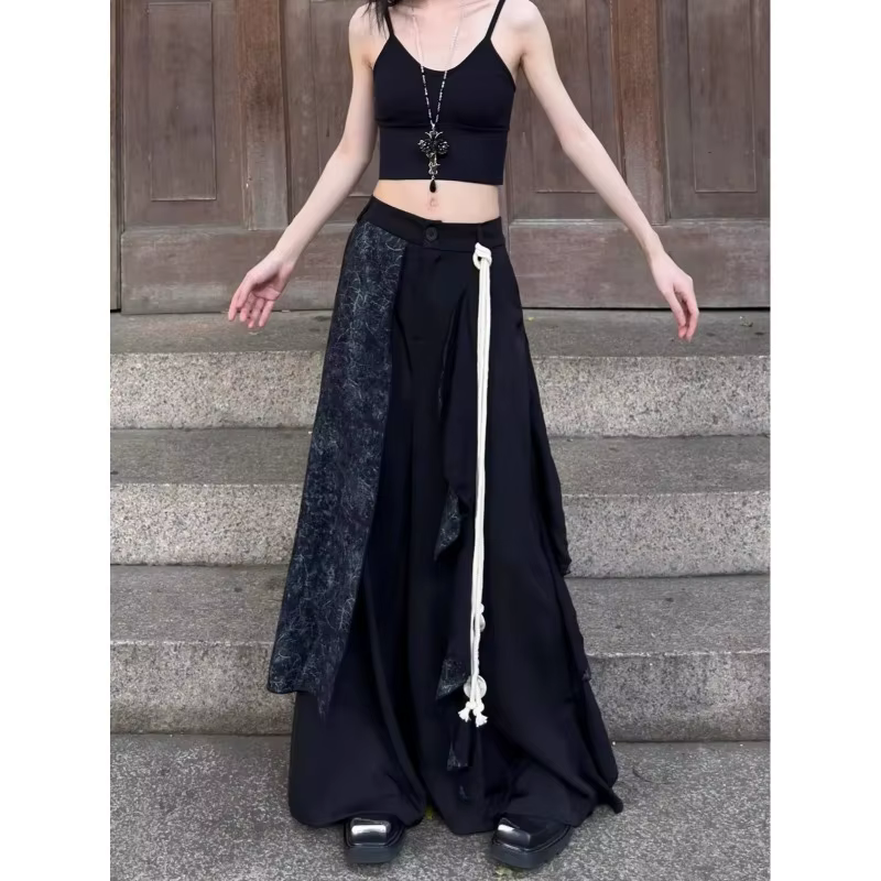 YY – pantalon à jambes larges pour femmes, Design japonais, mode, Style noir foncé, Double couche, culotte inspirée, pantalon irrégulier et élégant