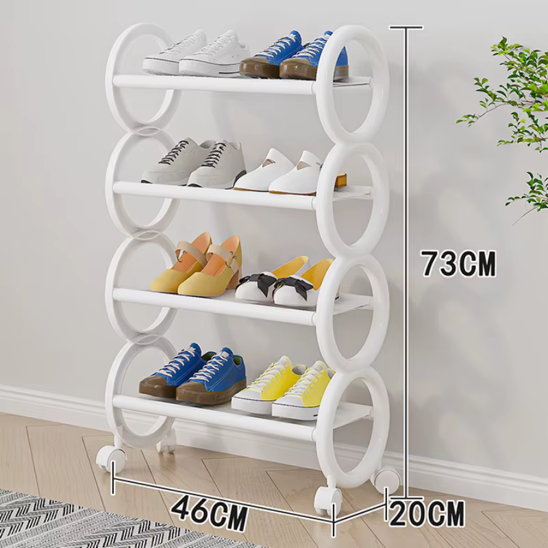 Étagère à chaussures rotative à 3/4 niveaux avec 360 ° Roues pivotantes et poignée annulaire mignonne – Organisateur