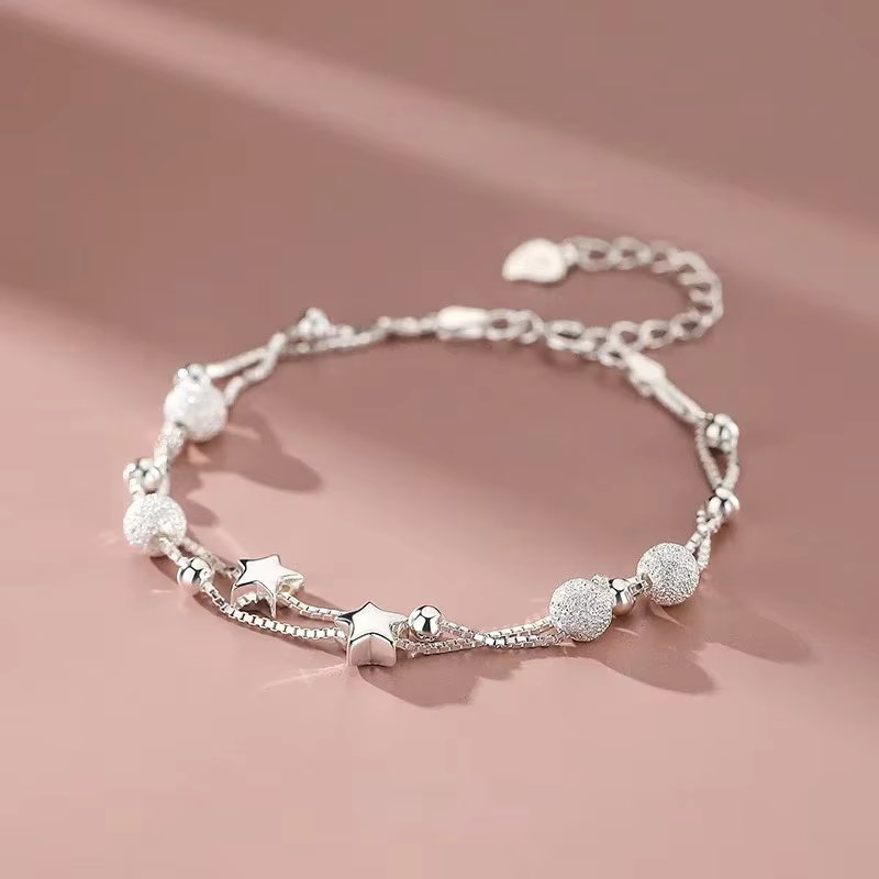 Bracelets en argent Sterling 925 avec belles étoiles pour femmes, bracelet à perles réglable de créateur de mode coréen, bijoux originaux de luxe