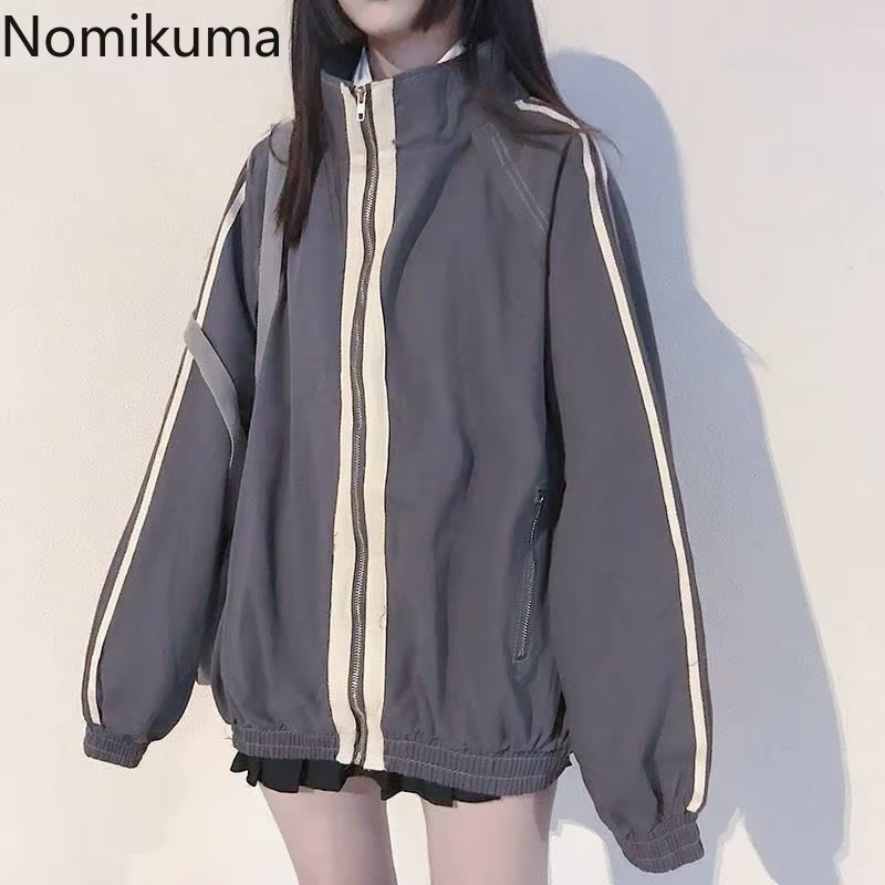 Vestes surdimensionnées pour femmes, Ropa Mujer Preppy, mode décontractée, hauts Y2k, manteaux coréens Vintage, Style col montant, fermeture éclair, vêtements d'extérieur, 2025