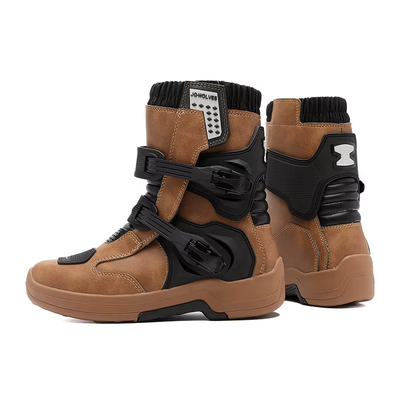 Bottes de moto en cuir imperméables pour hommes