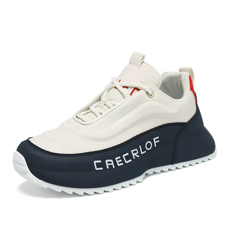 Baskets Chunky Blanches et Bleu Marine pour Hommes avec Accents Rouges