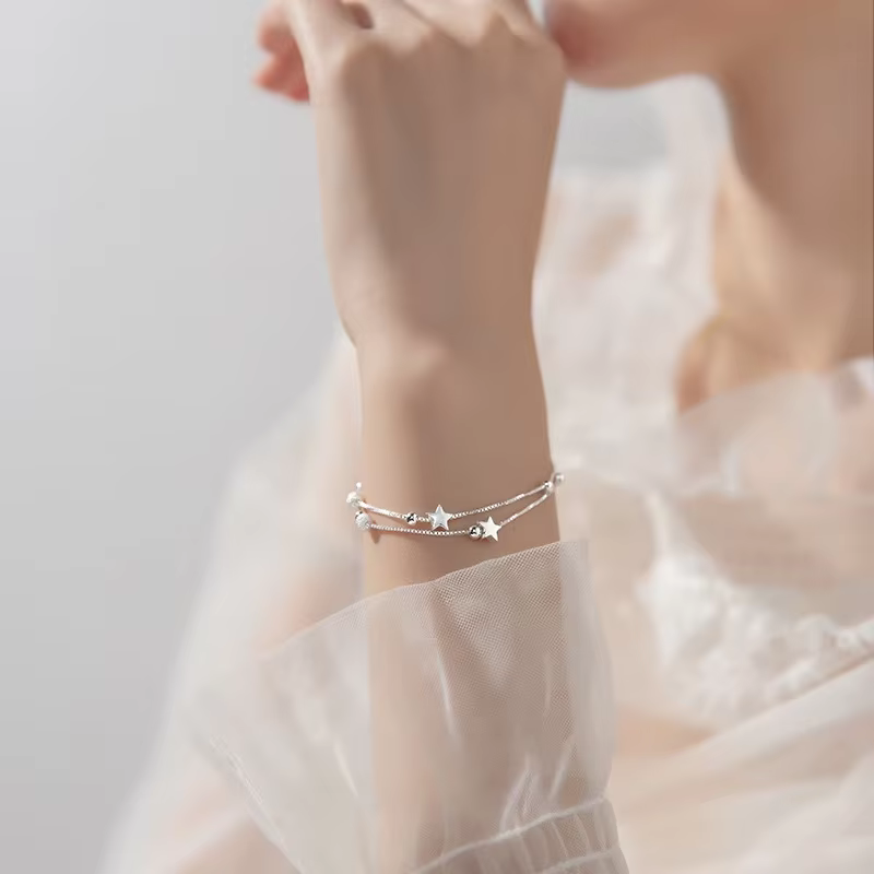 Bracelets en argent Sterling 925 avec belles étoiles pour femmes, bracelet à perles réglable de créateur de mode coréen, bijoux originaux de luxe
