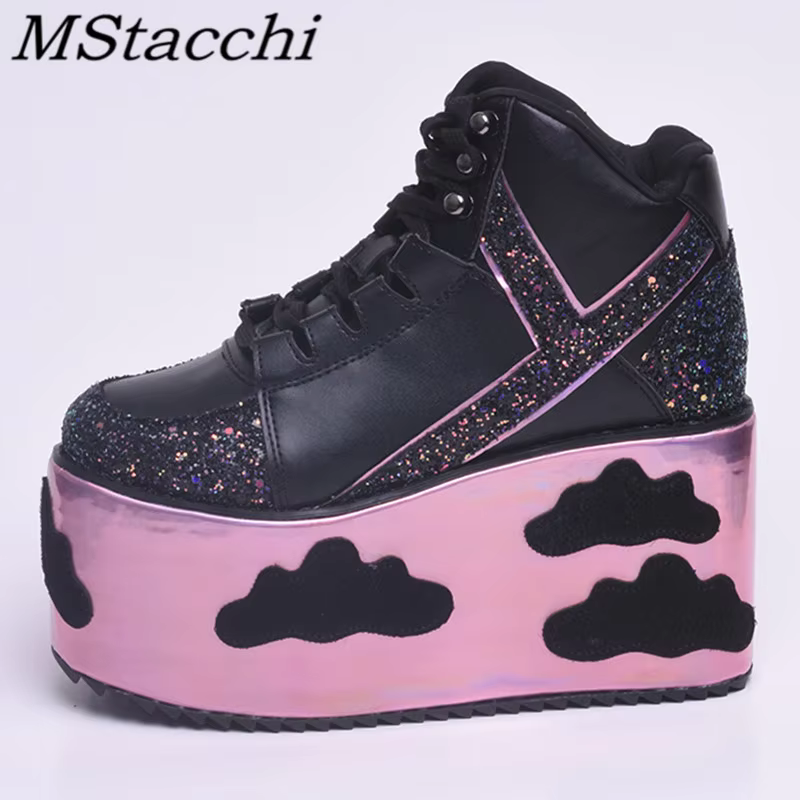 Chaussures compensées à lacets style punk pour femme