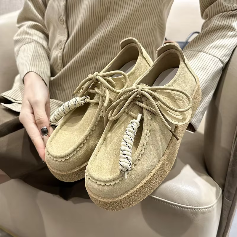 Couples fond épais plate-forme kangourou chaussures bout rond à lacets