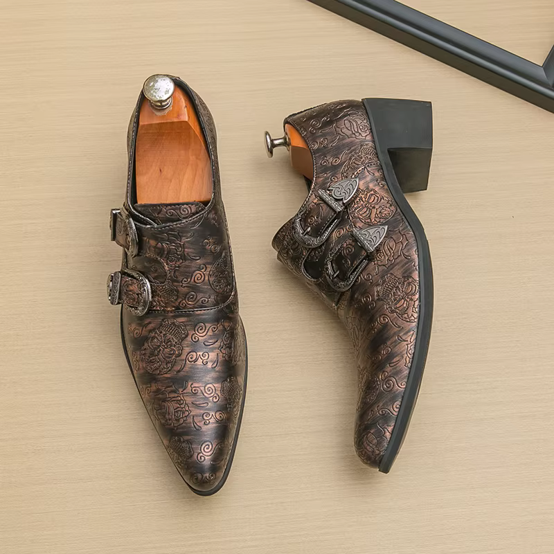 FUQIAO talons hauts hommes chaussures formelles rétro en cuir