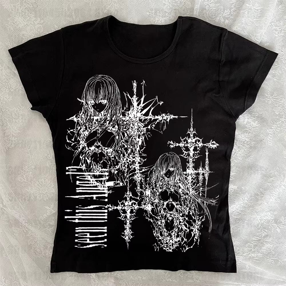 T-shirt Emo Esthétique Sexy Streetwear Décontracté Nouveau Style 2026 Punk Gothique Grunge Imprimé Rétro Manches Courtes Femme