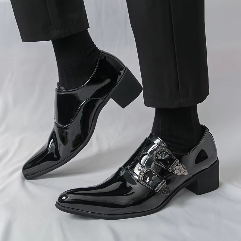 FUQIAO talons hauts hommes chaussures formelles rétro en cuir
