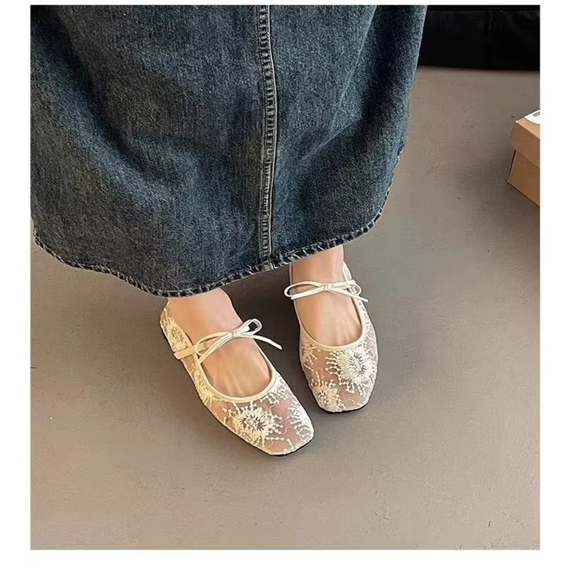 Nouvelles Chaussures Plates Féeriques en Maille avec Nœud 2026 pour Femmes – Respirantes et à Bout Peu Profond