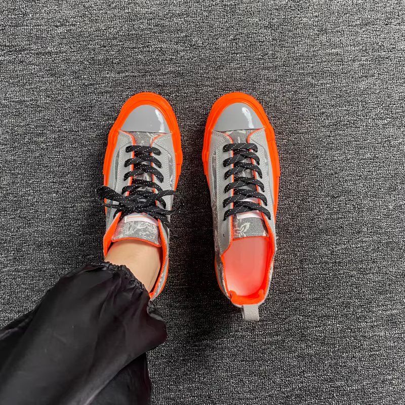 Chaussures de sport décontractées unisexes surdimensionnées gris et orange contrastées