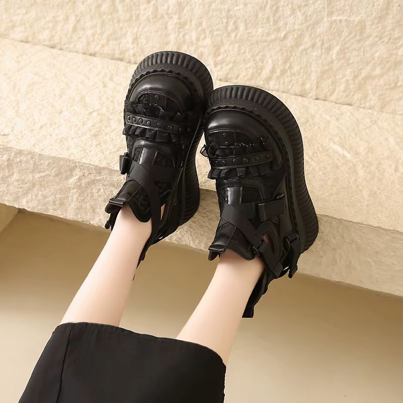 Baskets en dentelle à fond épais pour femmes