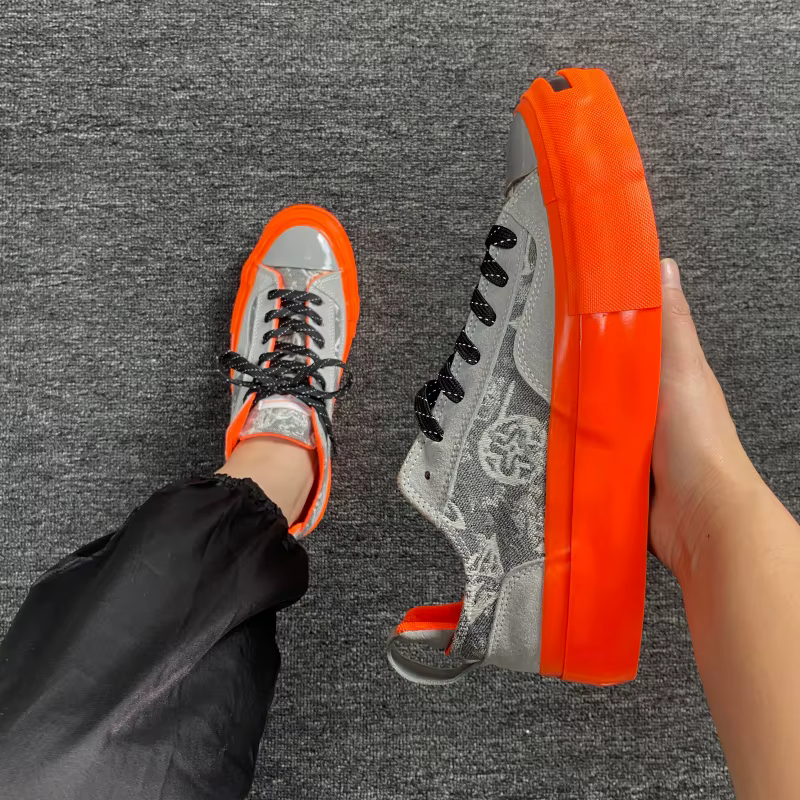Chaussures de sport décontractées unisexes surdimensionnées gris et orange contrastées