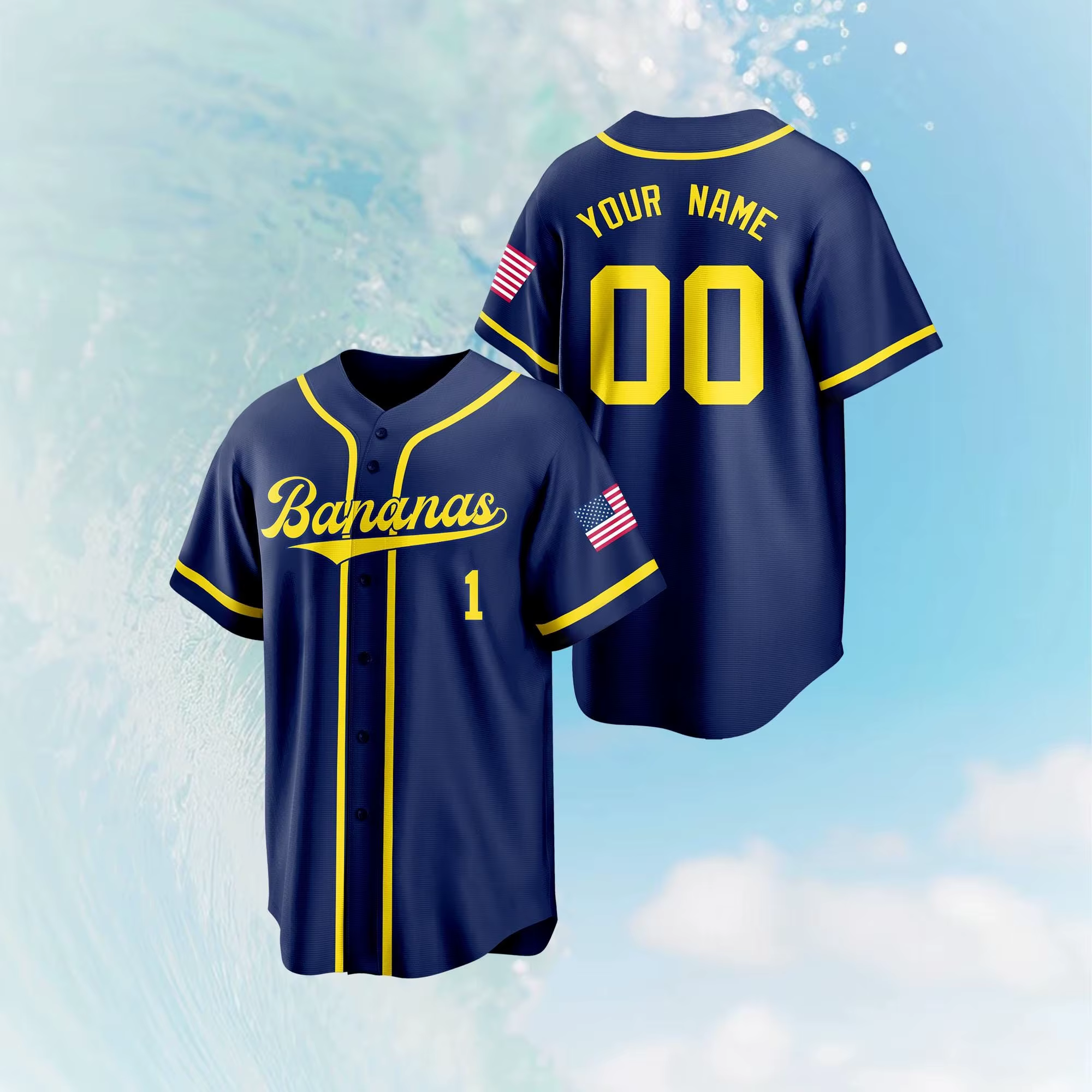 Maillot de baseball personnalisé pour équipe Bananas, maillot amusant Bananas, maillot Let's Go Bananas, maillot personnalisé avec nom et numéro d'équipe Savannah