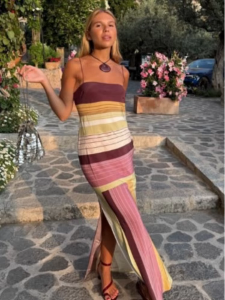 Robe bohème à blocs de couleurs, robes chics pour femmes, été, plage, classique, tendance, vintage, décontractée, romantique