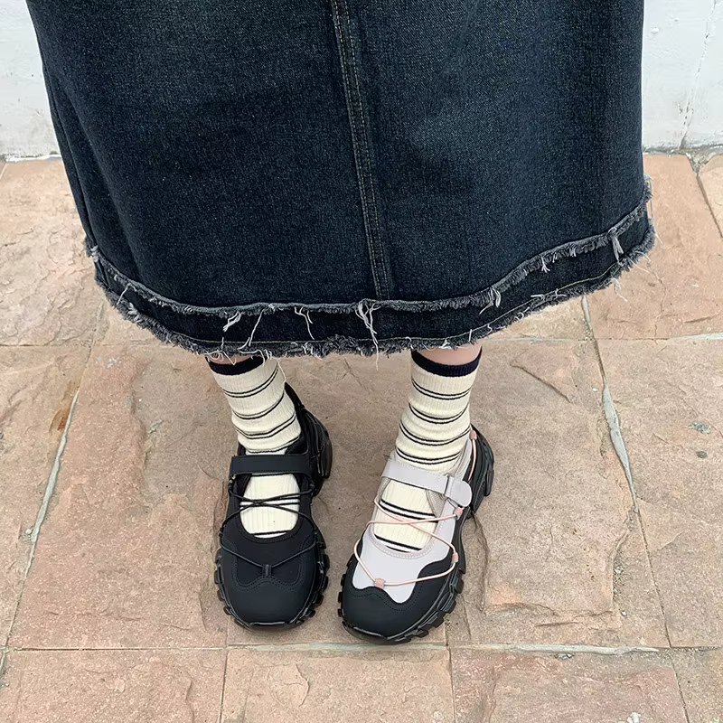 Chaussures décontractées Mary Jane à talon épais et bout rond
