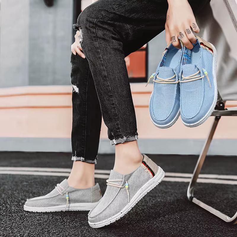 Printemps été bleu hommes chaussures bateau décontractées léger sans lacet